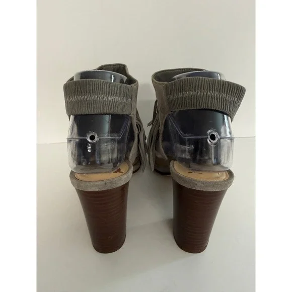 Sam Edelman Suede Fringe Block Heel Booties Boot Sandals Gray Sz 8 boho western - Picture 3 of 12